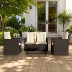 Premium 4 Piece Outdoor Lounge Set with Cushions - Black