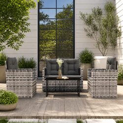 Premium 4-Piece Grey Poly Rattan Lounge Set with Cushions