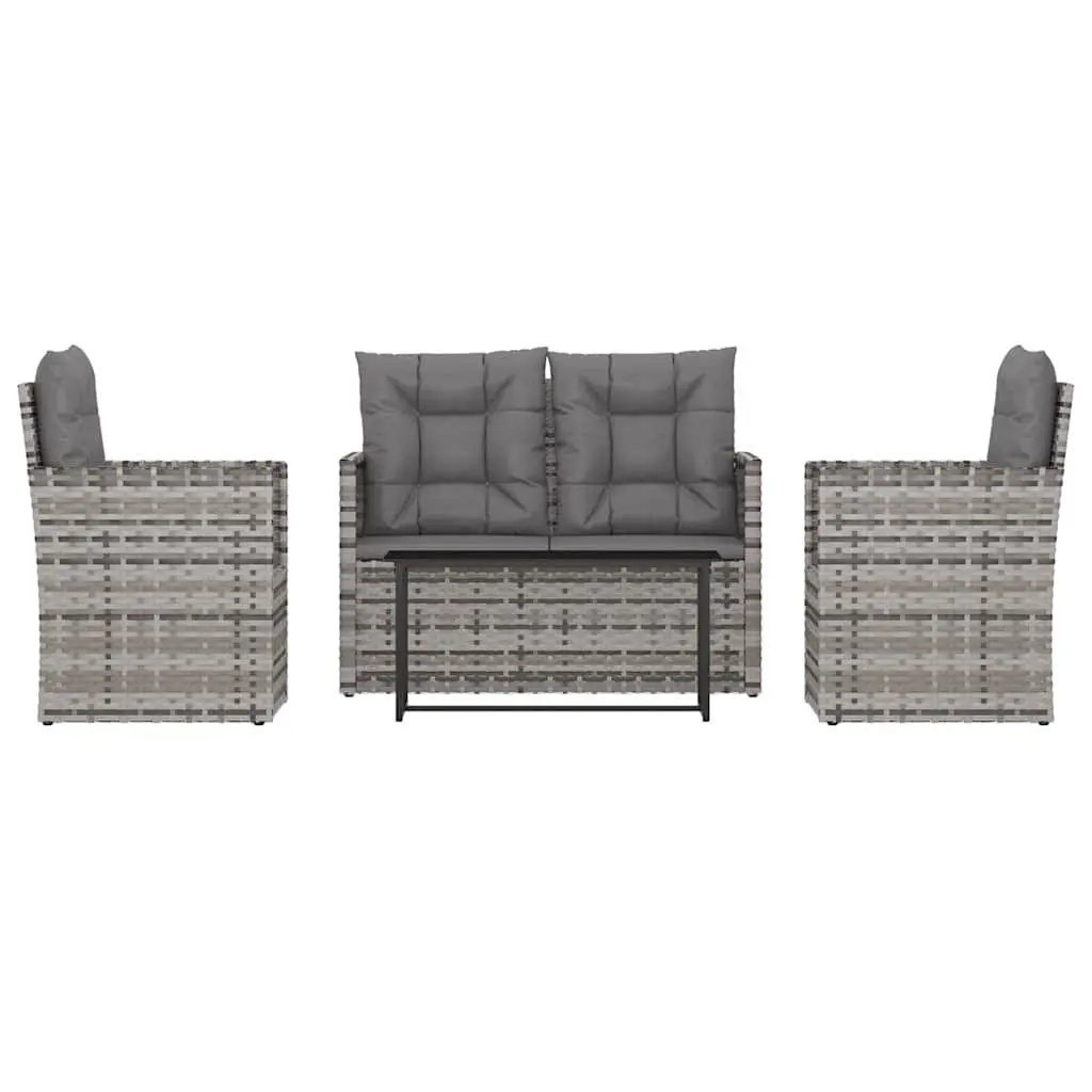 4-Piece Grey Poly Rattan Lounge Set with Cushions