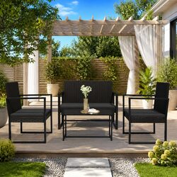 Premium 4-Piece Garden Lounge Set with Cushions in Black