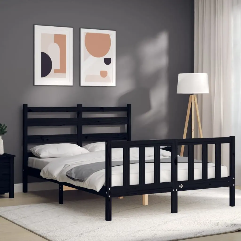 Black Bed Frame 135x190 cm from Solid Pine Wood