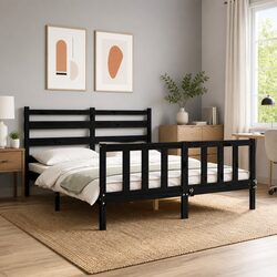 Black Solid Wood Pine Bed Frame 150x200 cm for Durability