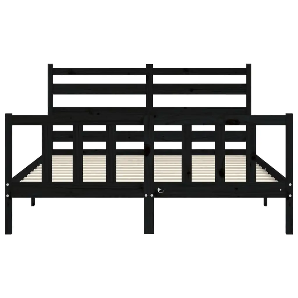 Solid Wood Pine Bed Frame Black 150x200 cm Wooden Bedroom Furniture Bedstead