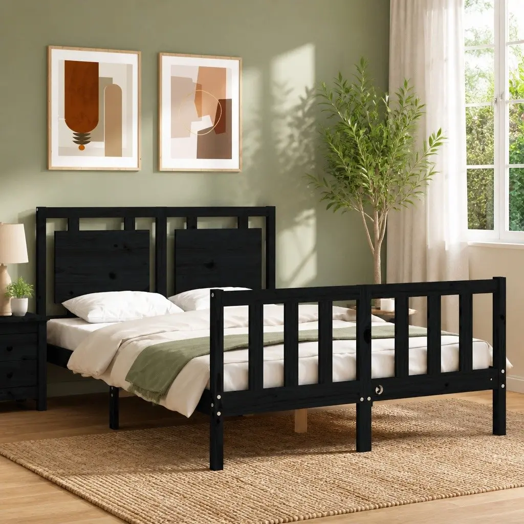 Queen Size Solid Wood Bed Frame in Black Pine
