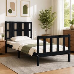 Durable Black Solid Pine Bed Frame 90x190 cm