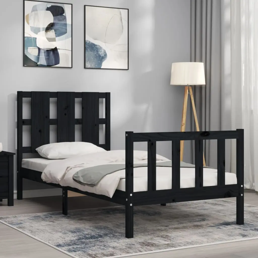 Black Solid Pine Bed Frame 90x190 cm