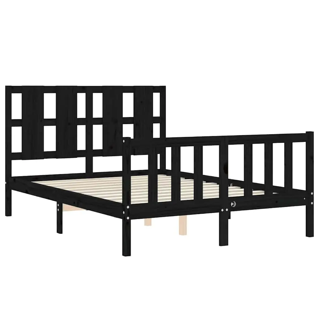 Solid Pine Wood Black Bed Frame 135x190 cm with Headboard
