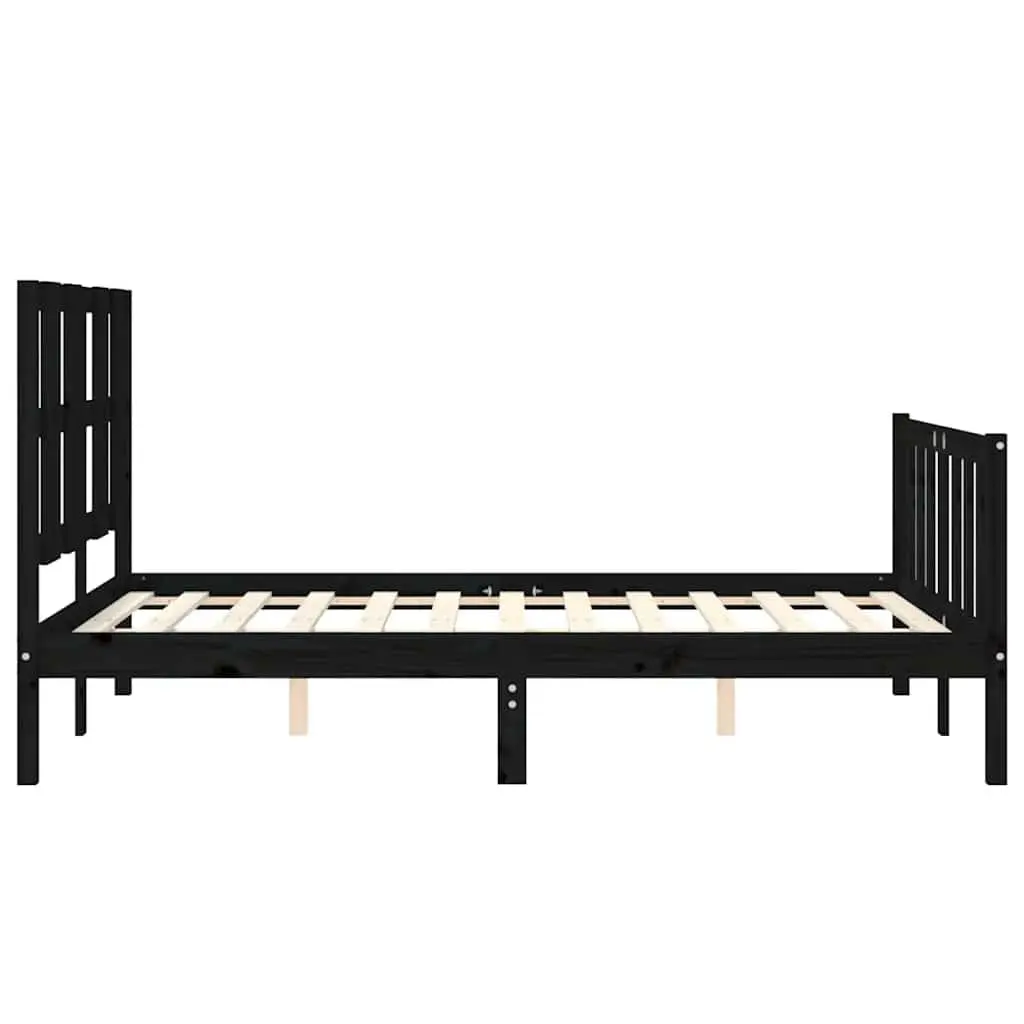 Solid Pine Wood Black Bed Frame 135x190 cm with Headboard