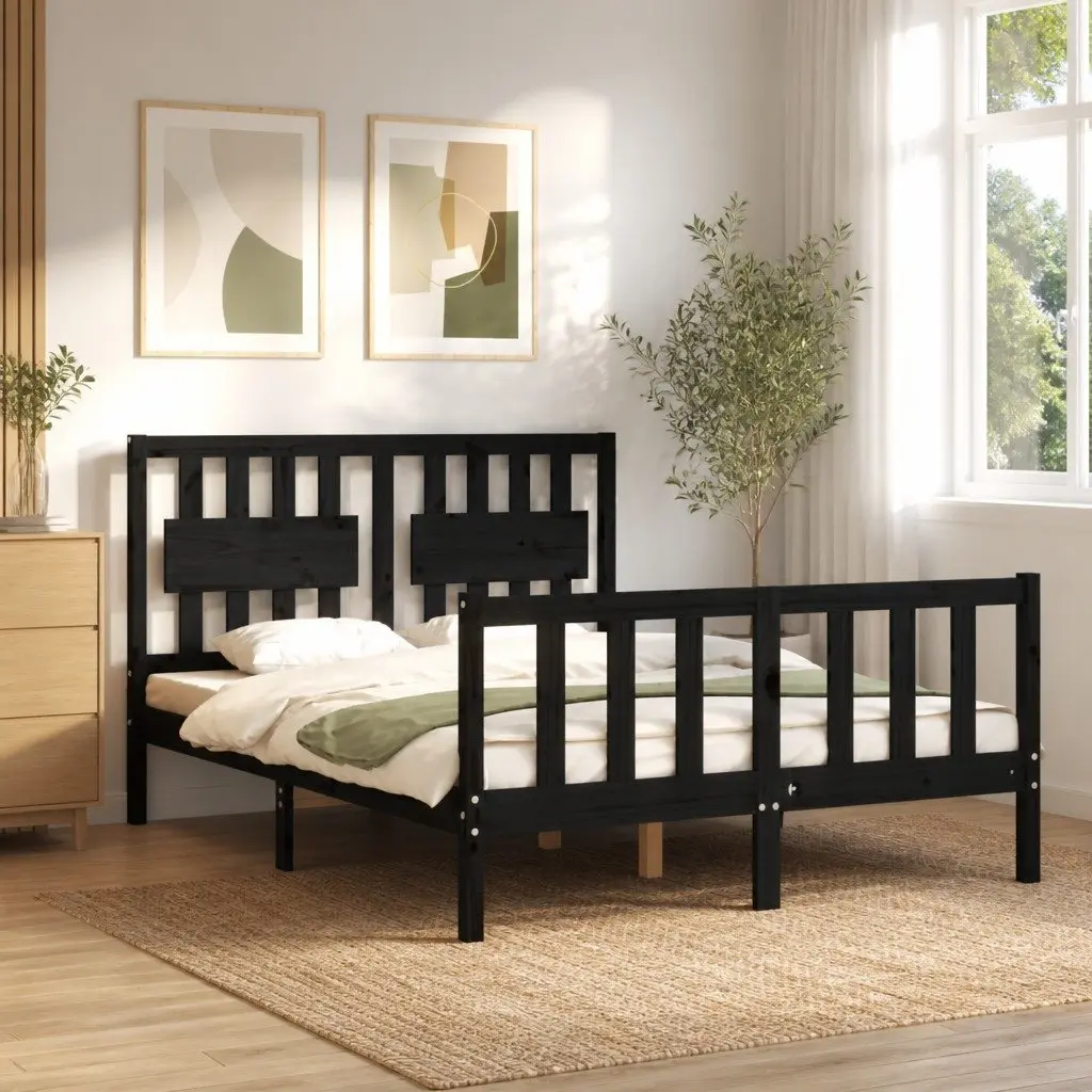 Solid Pine Bed Frame 135x190 cm in Black