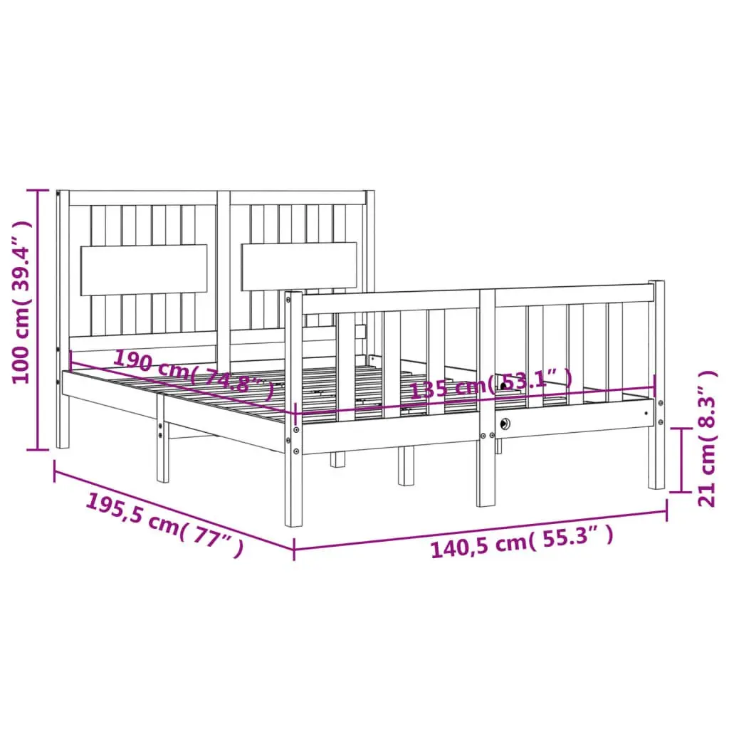 Solid Pine Bed Frame 135x190 cm in Black
