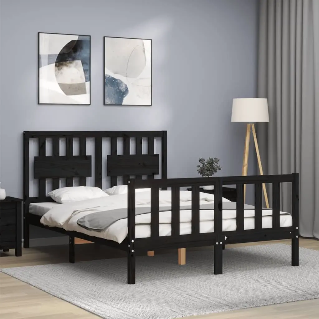 Solid Pine Bed Frame 135x190 cm in Black