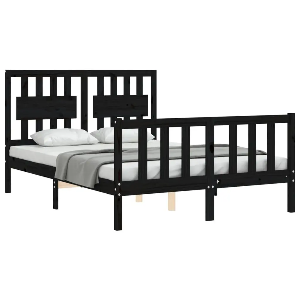 Solid Pine Bed Frame 135x190 cm in Black