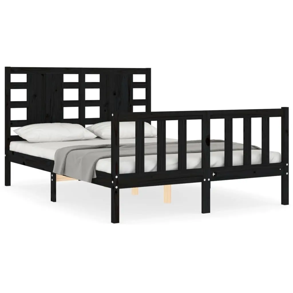 Black Solid Pine Wood Bed Frame 135x190 cm