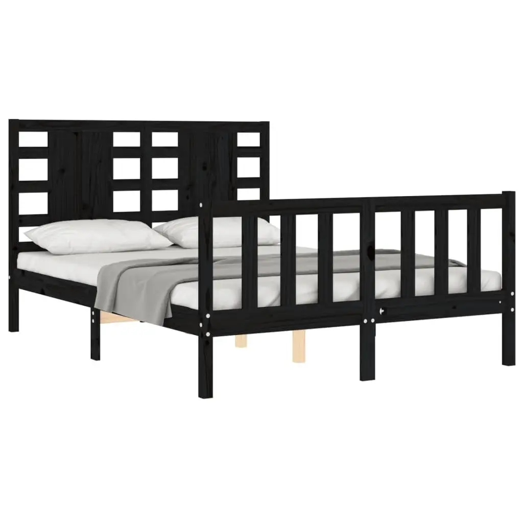 Black Solid Pine Wood Bed Frame 135x190 cm