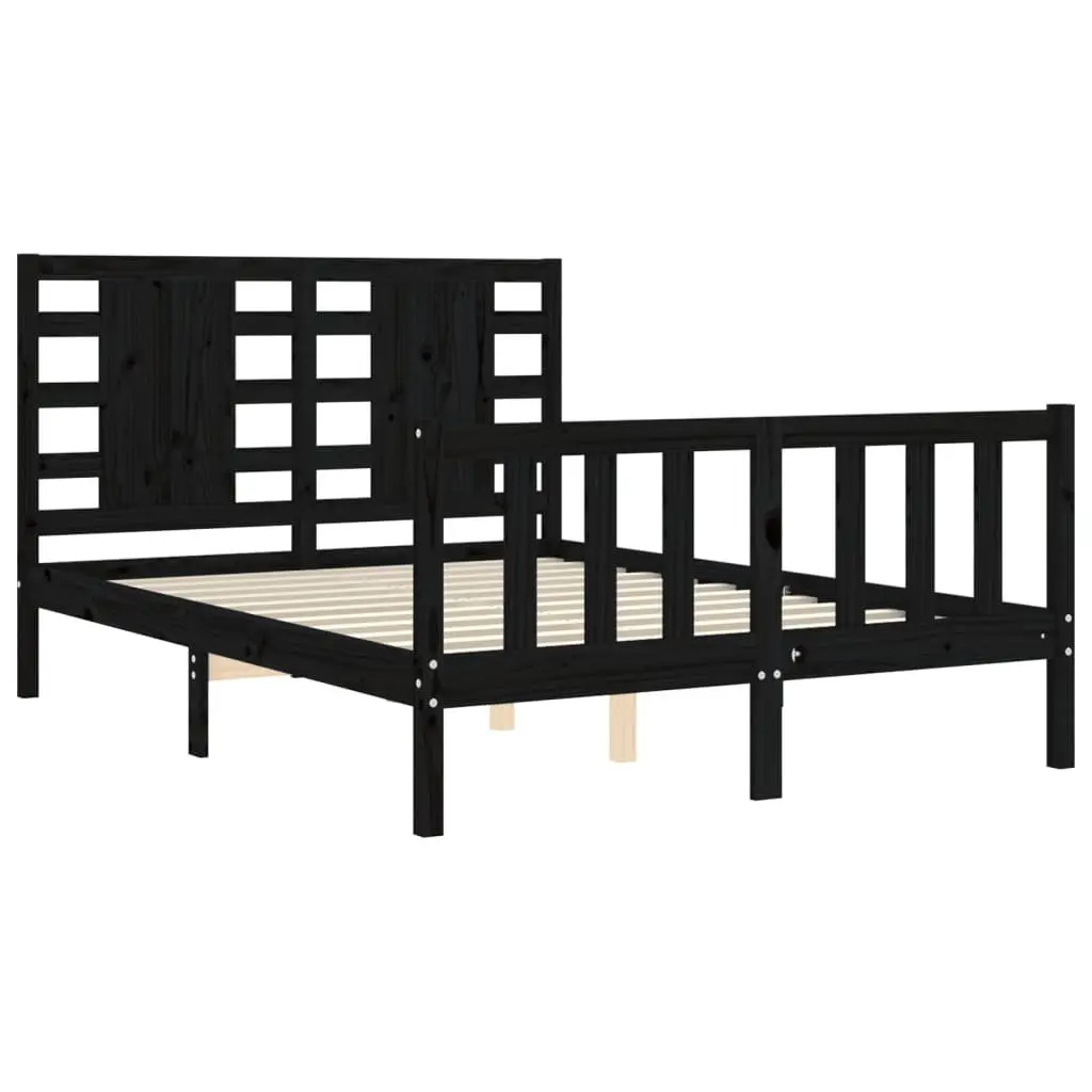 Black Solid Pine Wood Bed Frame 135x190 cm