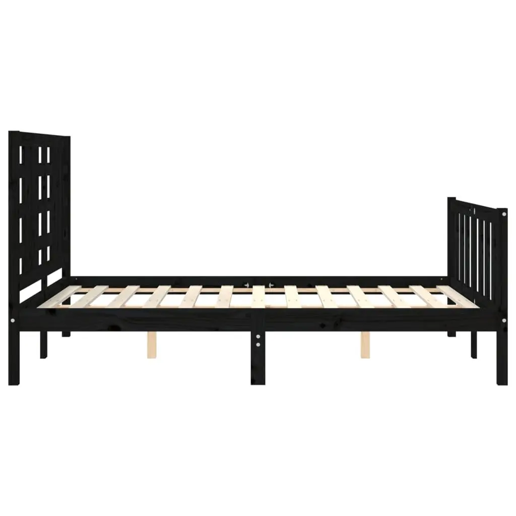 Black Solid Pine Wood Bed Frame 135x190 cm