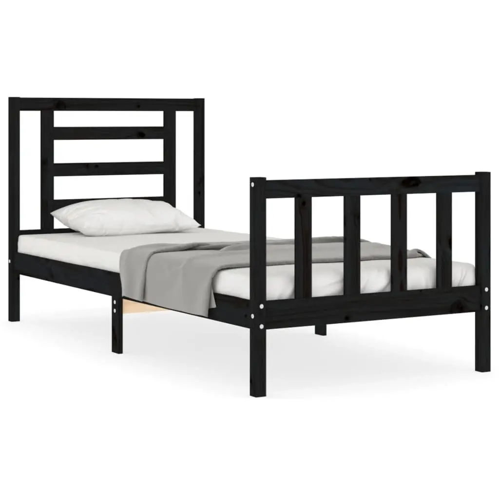 Solid Wood Pine Bed Frame 90x190 cm with Headboard
