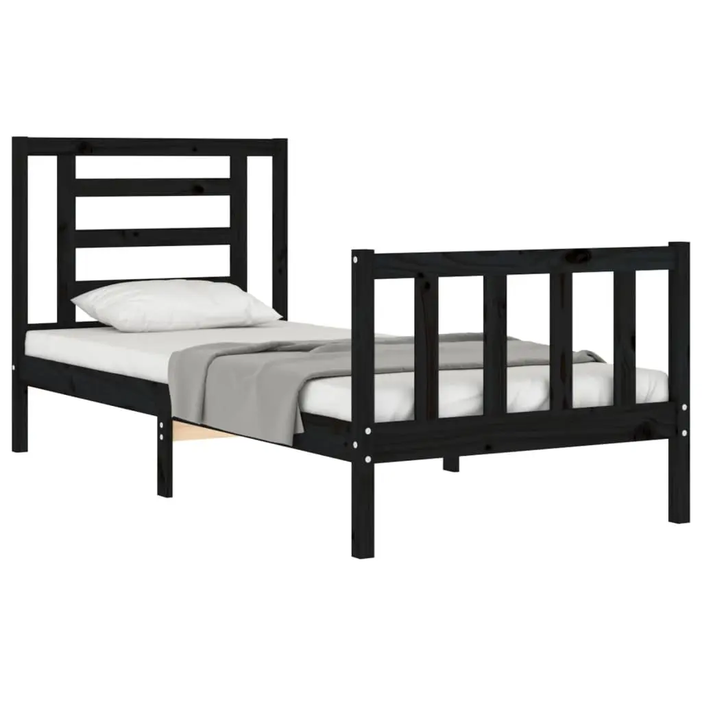 Solid Wood Pine Bed Frame 90x190 cm with Headboard