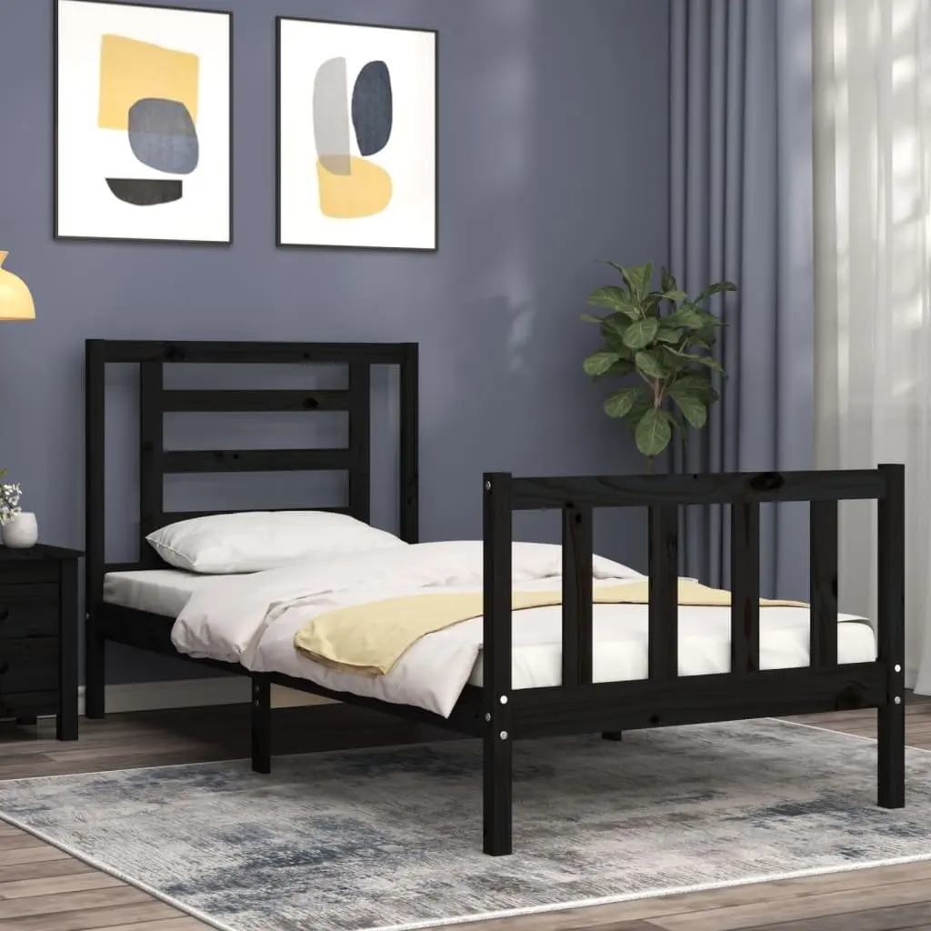 Solid Wood Pine Bed Frame 90x190 cm with Headboard