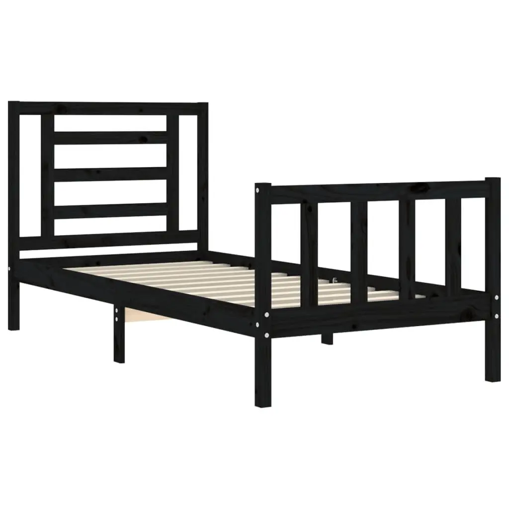 Solid Wood Pine Bed Frame 90x190 cm with Headboard