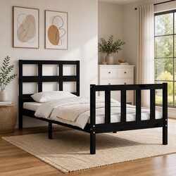 Durable Solid Pine Bed Frame 90x190 cm Black