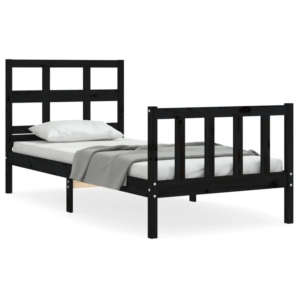Solid Pine Bed Frame 90x190 cm Black