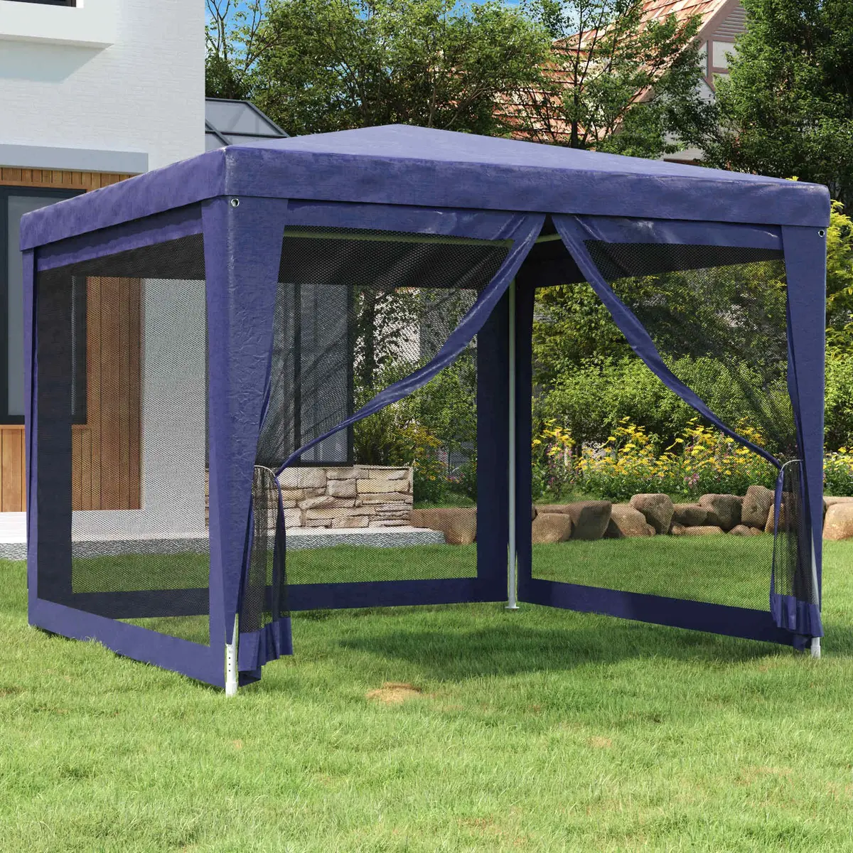 3x3m Blue Party Tent with Mesh Sidewalls