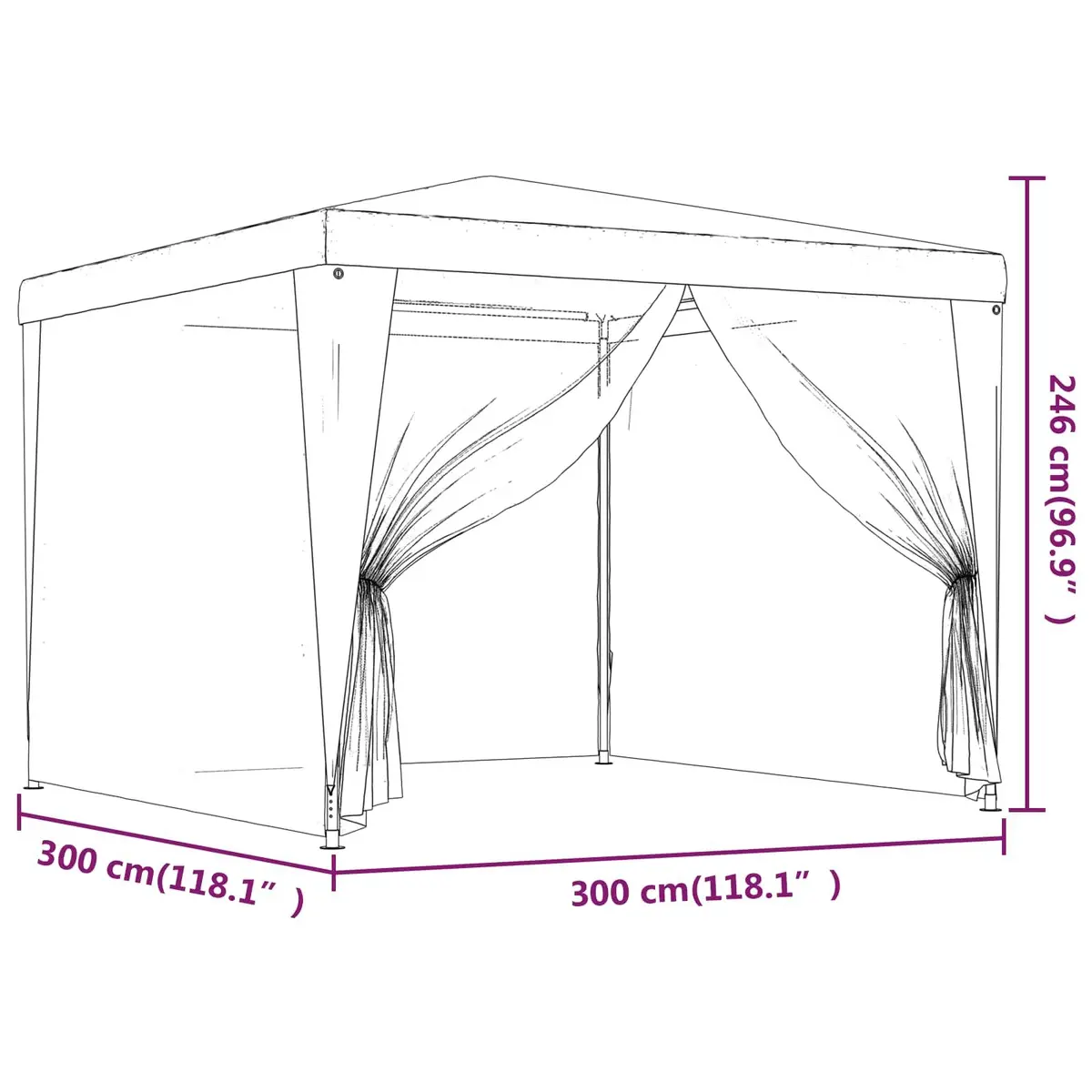 3x3m Blue Party Tent with Mesh Sidewalls