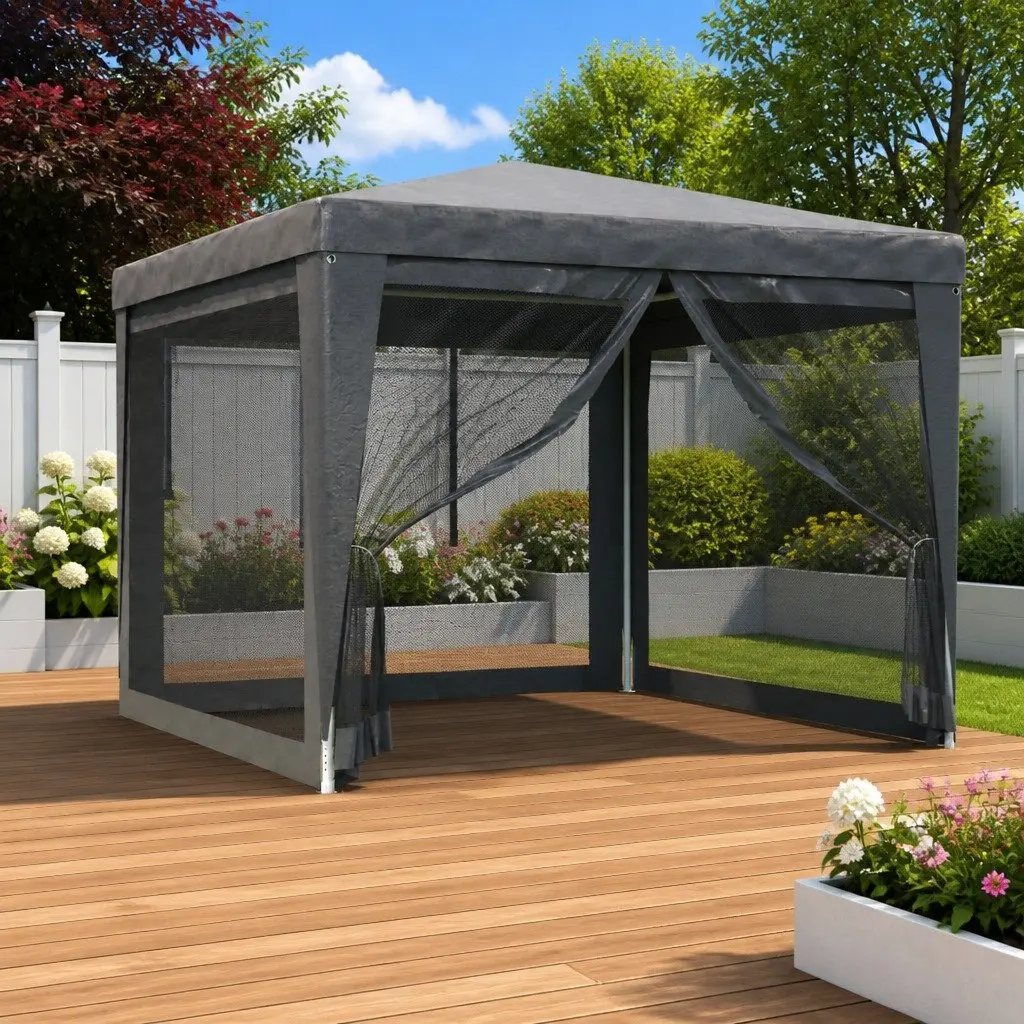 Party Tent Gazebo Iron Frame 3x3m Anthracite Water-Resistant HDPE Roof Mesh Sidewalls