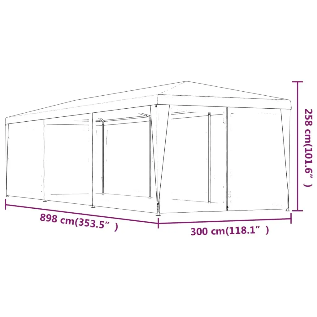 3x9m Party Tent with Eight Mesh Sidewalls