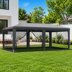 Sturdy Outdoor Gazebo 6x4m with Mesh Sidewalls