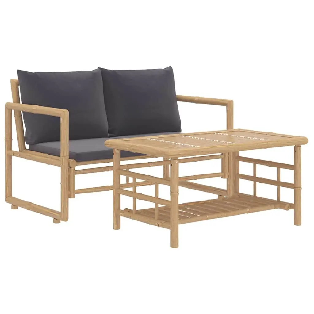 2 Piece Bamboo Lounge Set with Grey Cushions