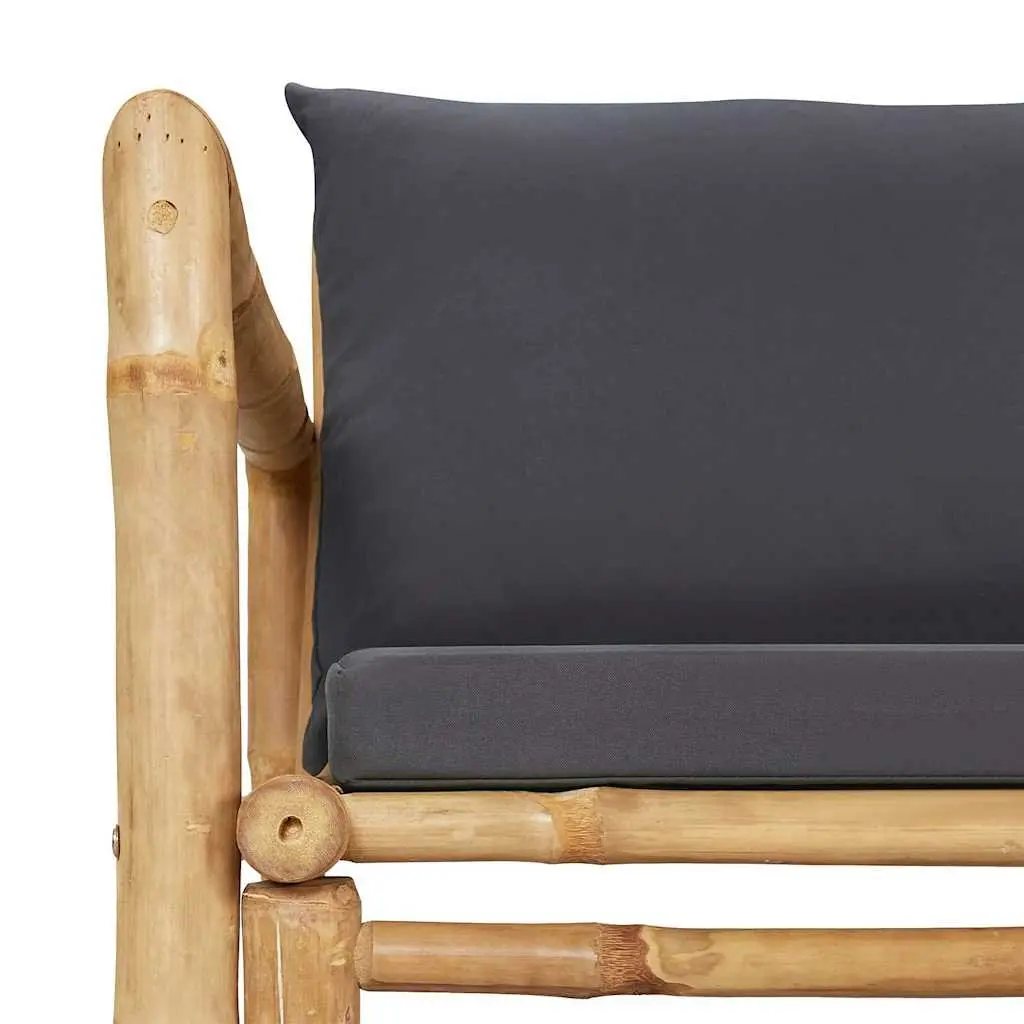 2 Piece Bamboo Lounge Set with Grey Cushions