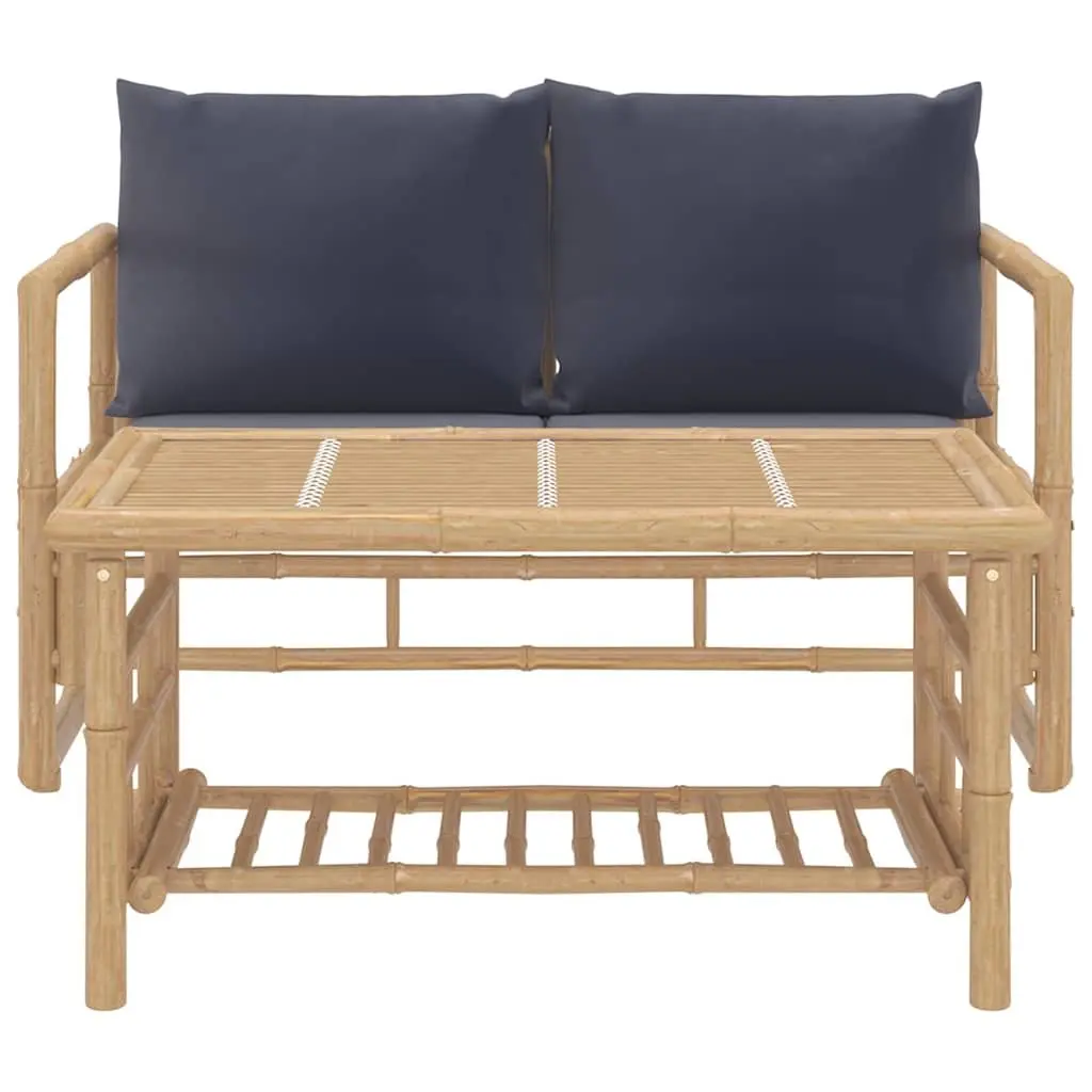 2 Piece Bamboo Lounge Set with Grey Cushions