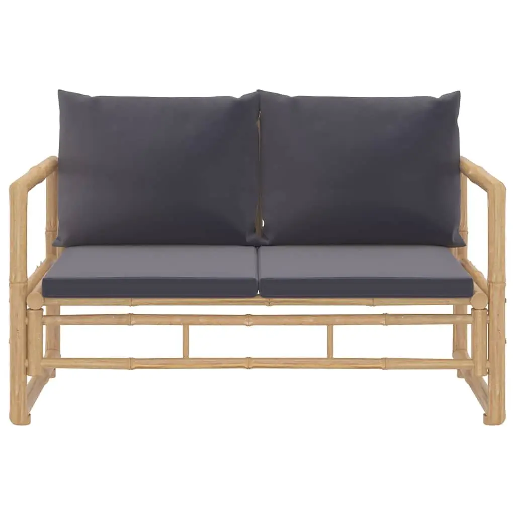2 Piece Bamboo Lounge Set with Grey Cushions