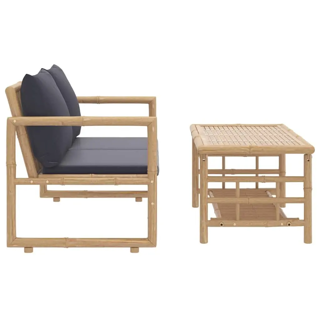2 Piece Bamboo Lounge Set with Grey Cushions
