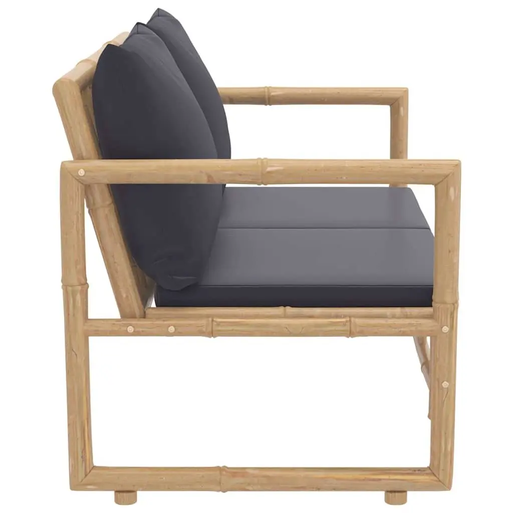 2 Piece Bamboo Lounge Set with Grey Cushions