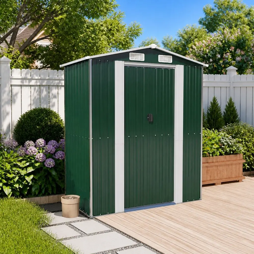 Garden Shed Galvanised Steel 192x108x223cm Green