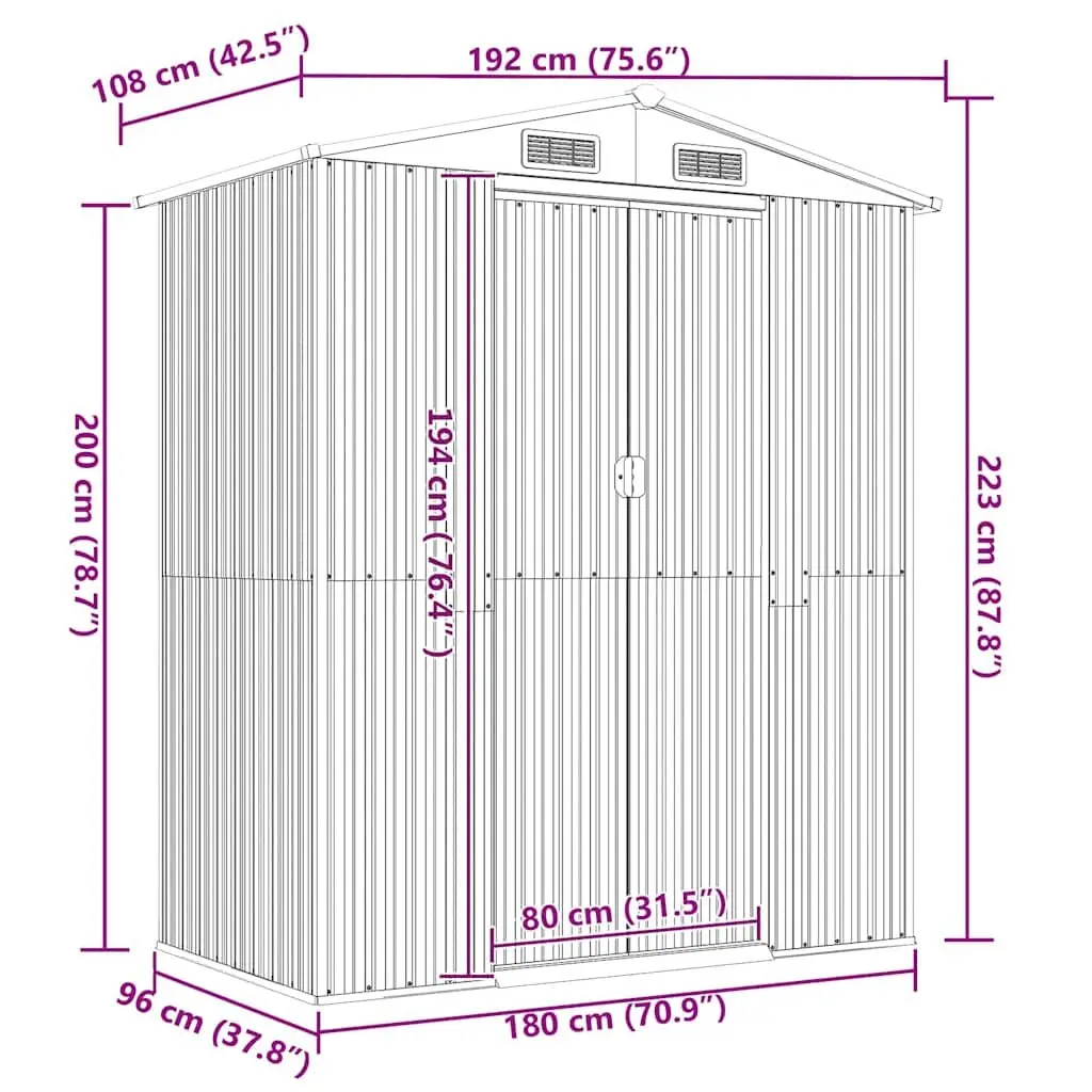 Garden Shed Galvanised Steel 192x108x223cm Green
