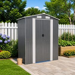 Light Grey Galvanised Steel Garden Shed for Outdoor Storage