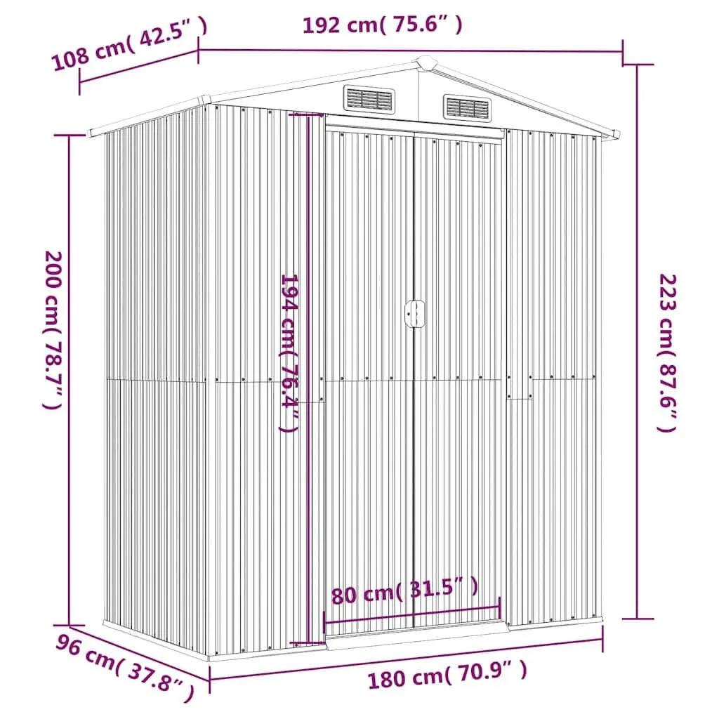 Garden Shed Galvanised Steel Dark Brown 192x108x223cm