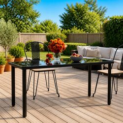 Contemporary Black Garden Dining Table with Steel Frame