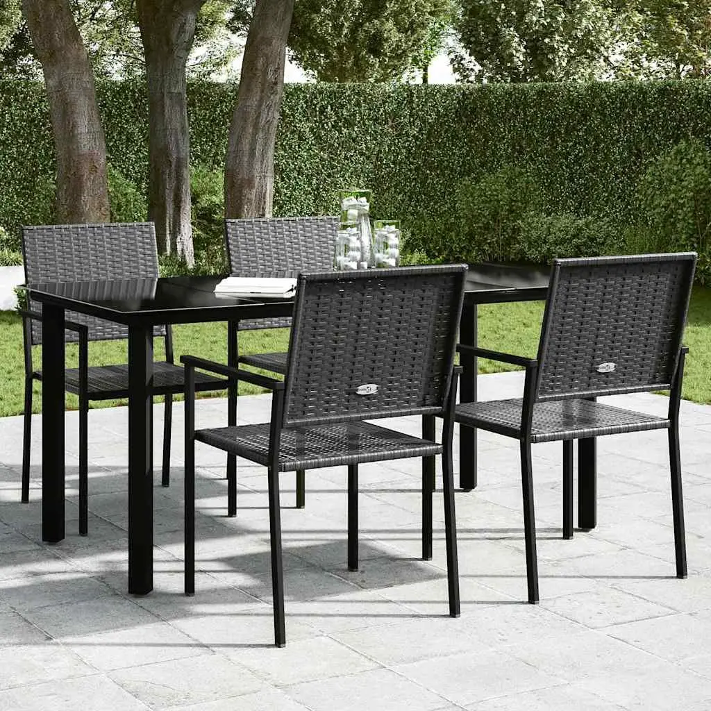Garden Dining Table Powder-coated Steel 160x80x74cm Black Tempered Glass