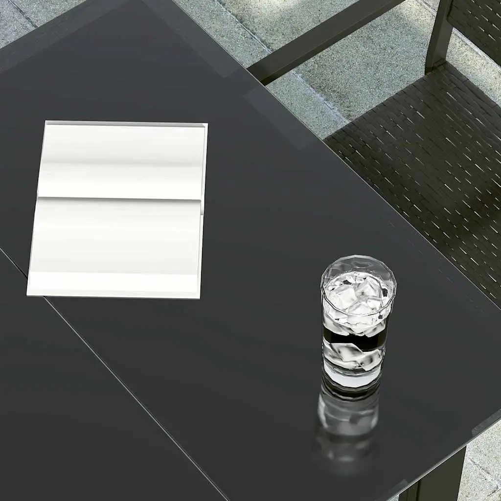 Garden Dining Table Powder-coated Steel 160x80x74cm Black Tempered Glass