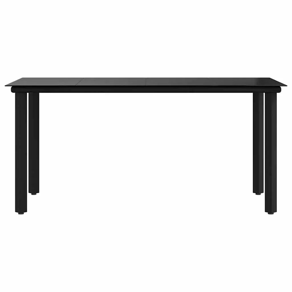 Garden Dining Table Powder-coated Steel 160x80x74cm Black Tempered Glass