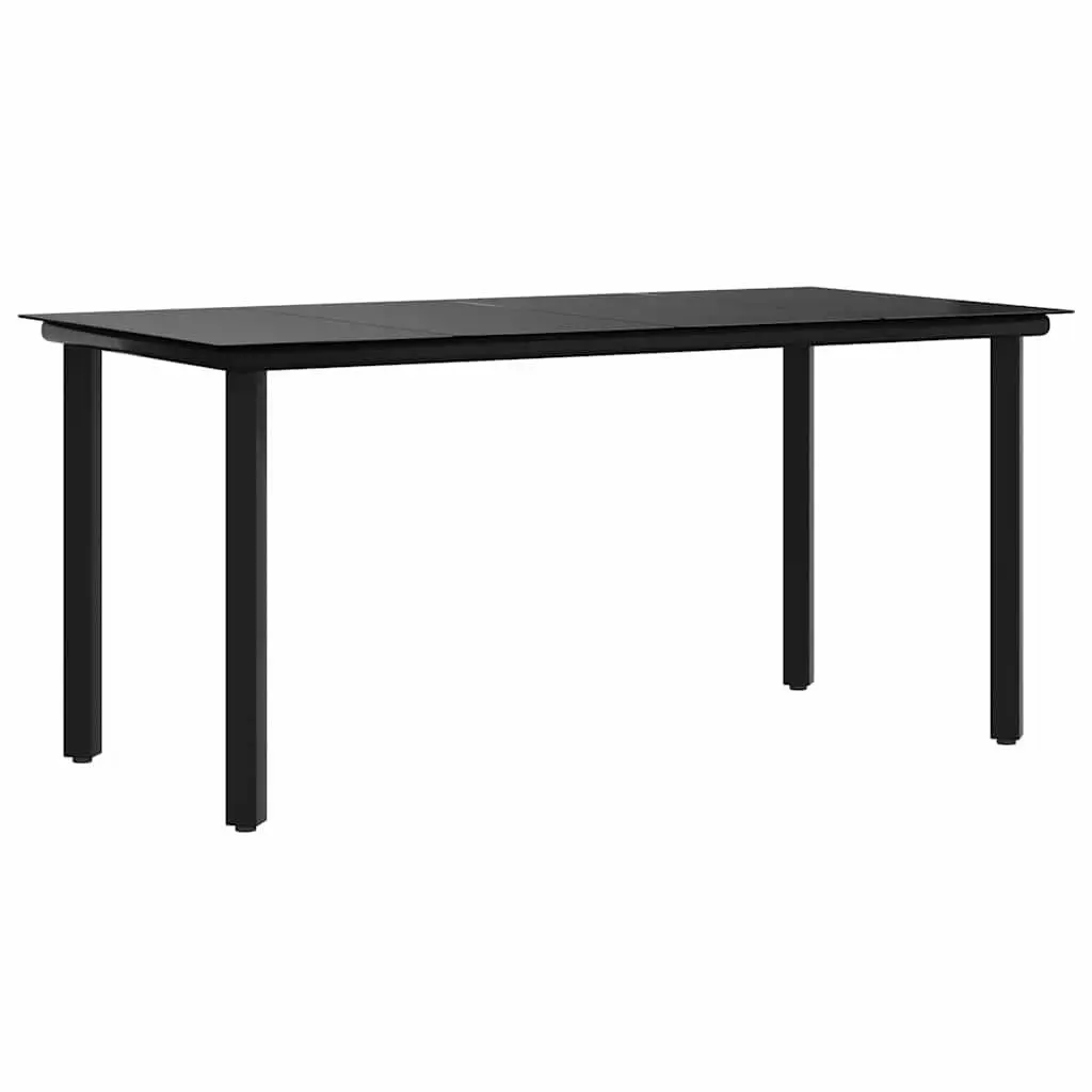 Garden Dining Table Powder-coated Steel 160x80x74cm Black Tempered Glass