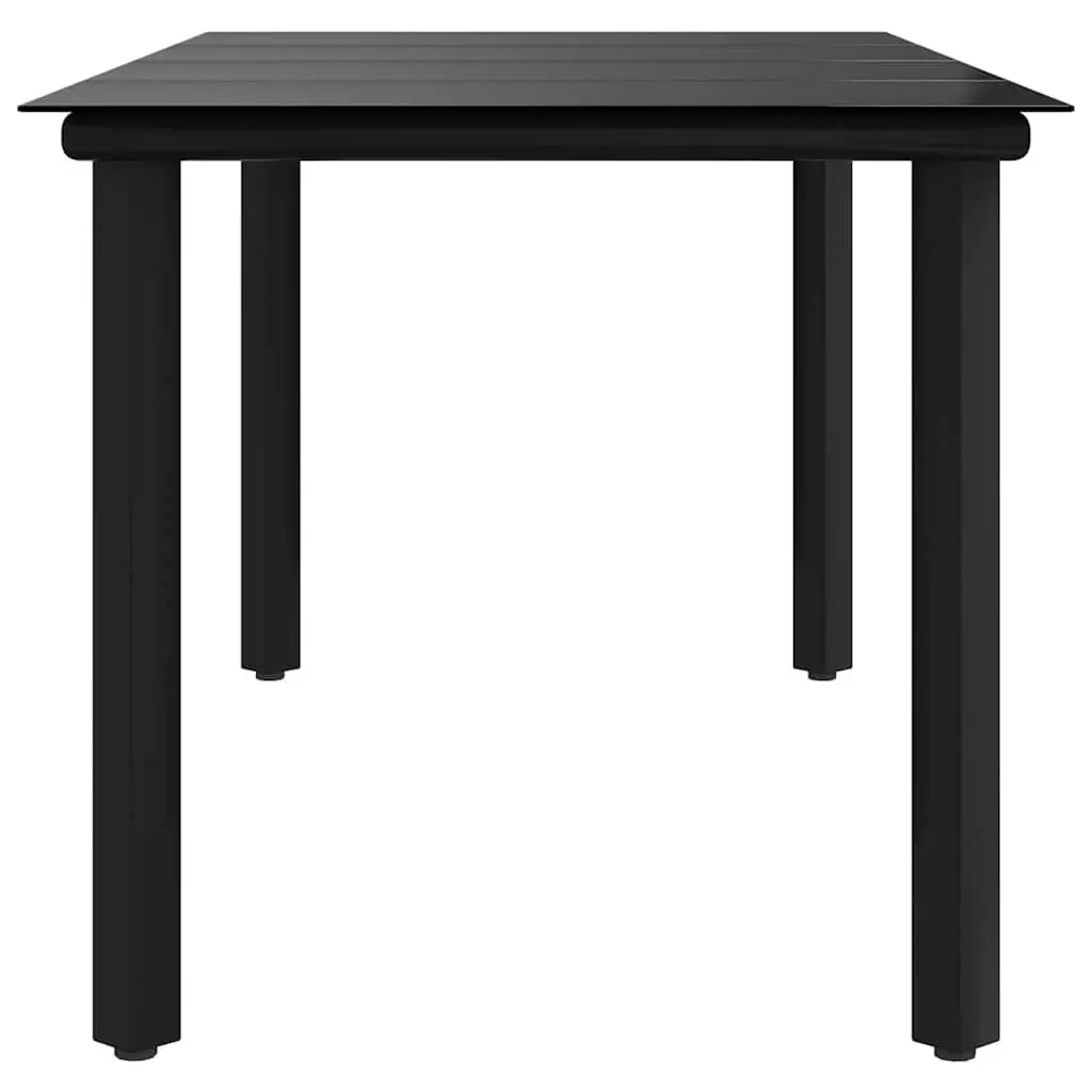 Garden Dining Table Powder-coated Steel 160x80x74cm Black Tempered Glass