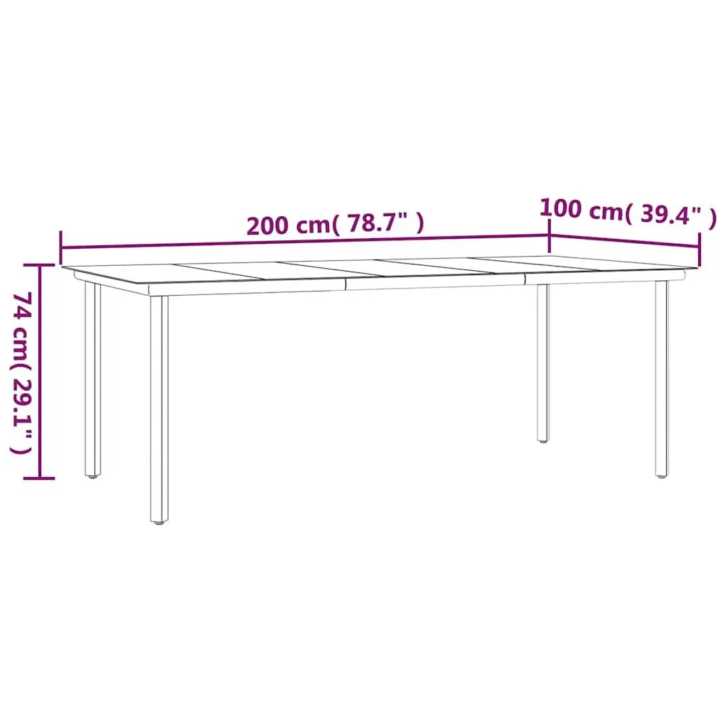 Garden Dining Table Powder-coated Steel Tempered Glass 200x100x74cm Black