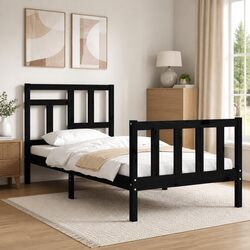 Durable Black Pine Bed Frame 90x190 cm for Comfort