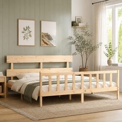 Solid Pine King Bed Frame 183x203 cm with Slatted Base